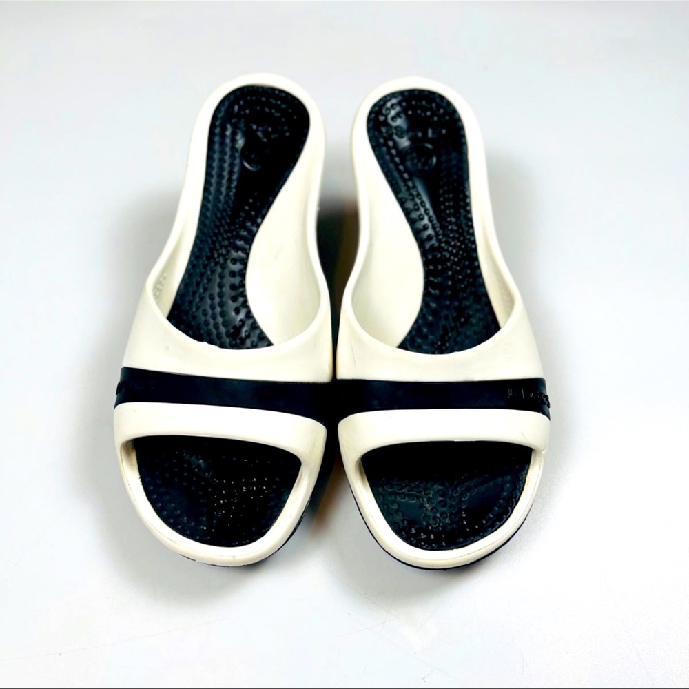 Crocs Sassari Shoes Wedge Heel Womens Size 8 Open Toe Platform Slide White Blk